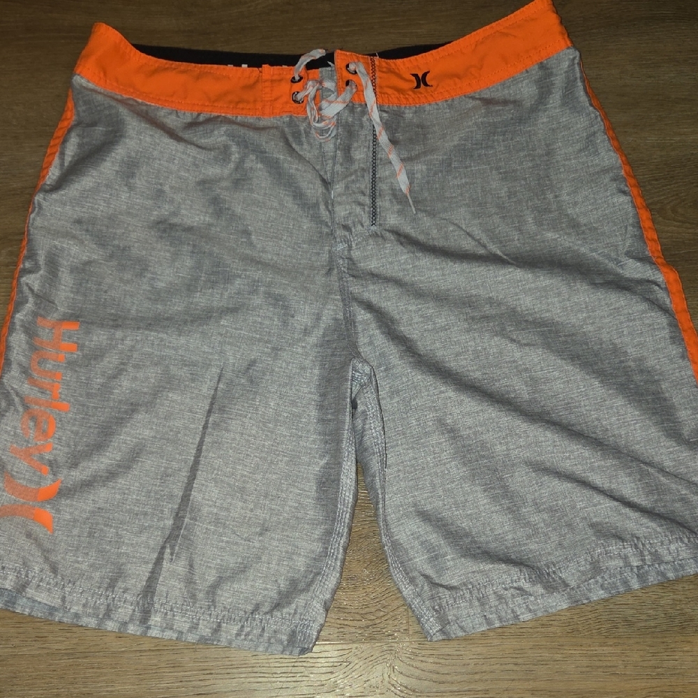Hurley Men's Gray Swim Boardshorts with Orange Trim